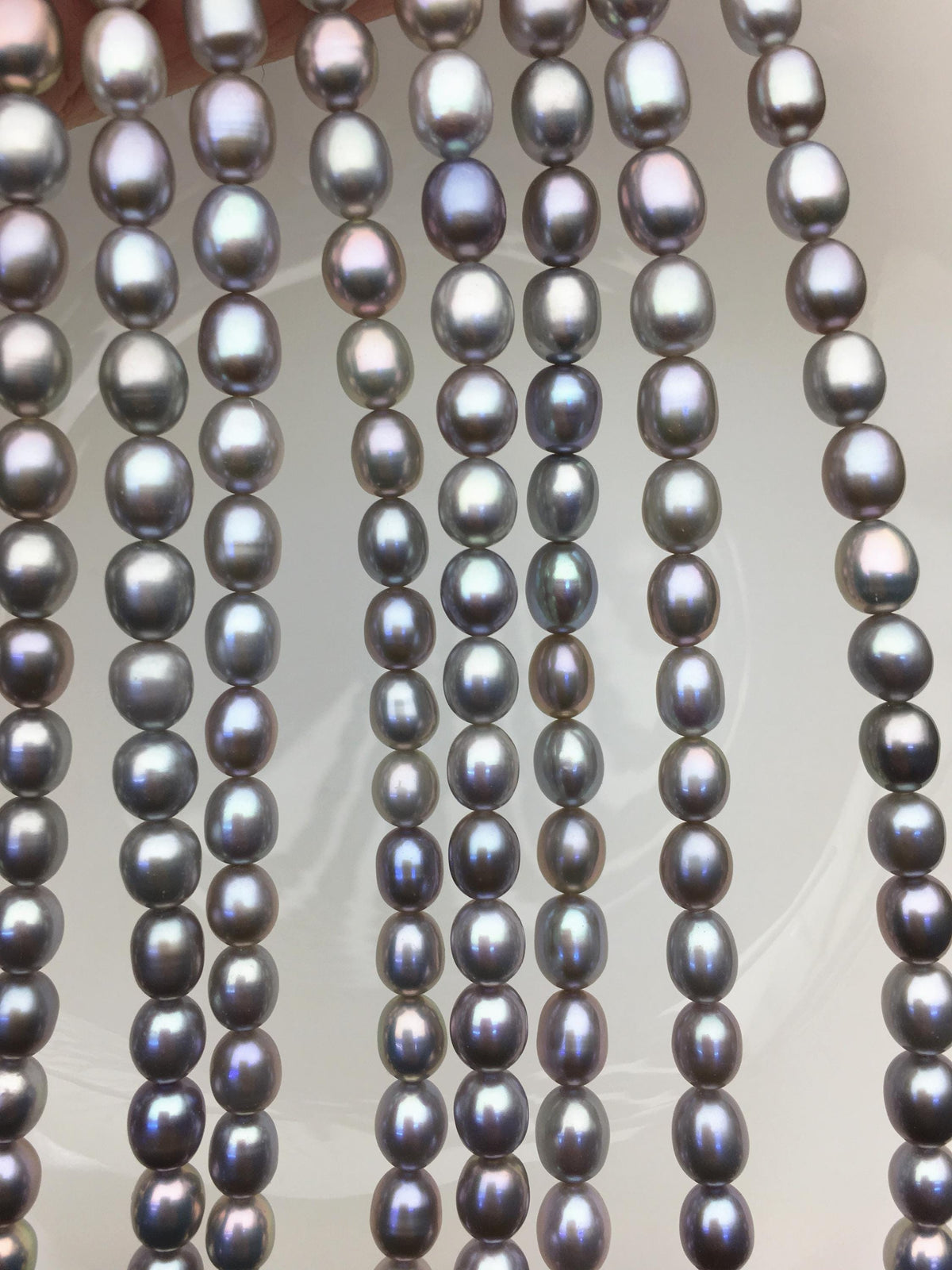 AAA+ 6.8-7.5mm*7.5-9mm gray oval freshwater pearls, Cultured white freshwater pearls beads, pearl necklace, pearl wholesale, LR7-T4