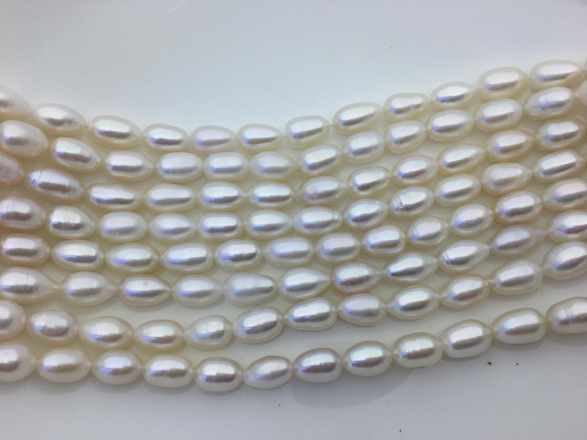 AAA- 7.3-8mm x 10-12mm Cultured White Freshwater Rice Pearls beads, drop pearl necklace, diy pearl beads, gift for her, LR8-2A-2