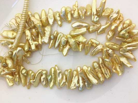 AA+ 7-8mm yellow Biwa Pearl Necklace,Genuine Fresh Water Pearl,Wedding Necklace,Mothers Day,ZS-80-10-48