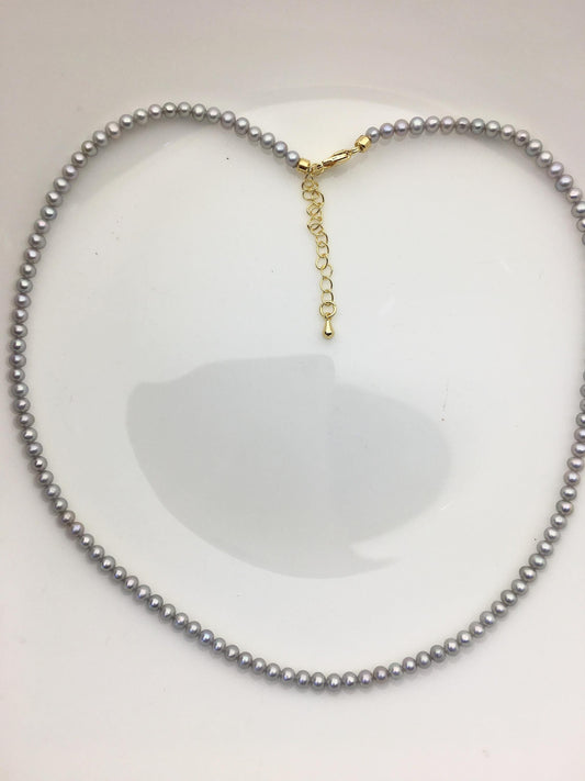 16+2'' AA+ 3-3.5mm gray tiny small round pearl choker Necklace, Wedding Necklace, wholesale, NPN1-T58