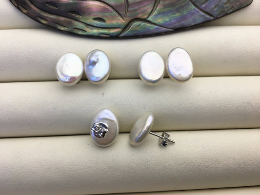 1 pair AAA 10-11mm White Ellipse Fresh Water pearl stud earrings,S925 Sterling Silver,dangle pearl earrings,SE3-T71