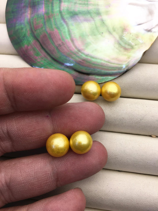 1 pair AA+ 10-11mm yellow round edison pearl stud earrings, S925 Sterling Silver stud earrings, wedding pearl earrings, SE3-T9-13