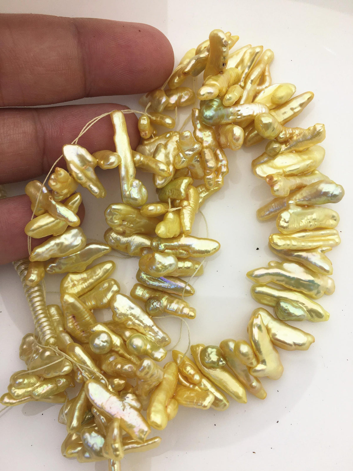 AA+ 7-8mm yellow Biwa Pearl Necklace,Genuine Fresh Water Pearl,Wedding Necklace,Mothers Day,ZS-80-10-48