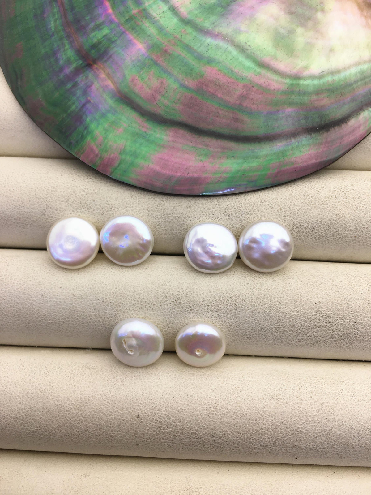 2 pairs AA+ 10-11mm White Coin Freshwater Pearls Pair, high luster- Coin Pearl-petite Pearl- 0.9mm bottom half hole, COIN10-3A-2
