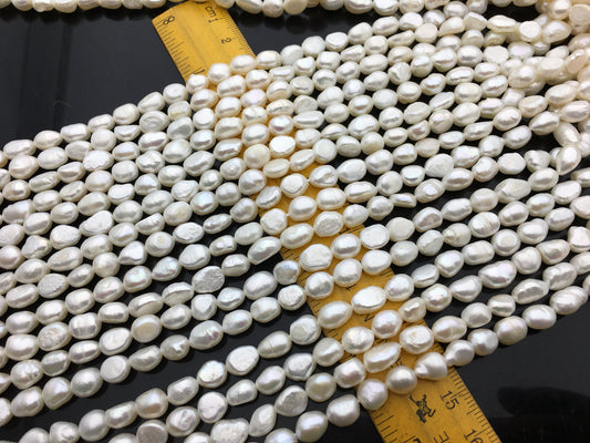 2 strands AA 6.5-7.3mm white nugget freshwater pearls, irregular nugget freshwater pearl strand, cheap price, pearl factory china, LM7-2A-6