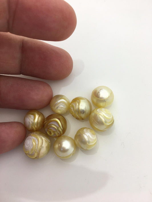 9pcs AAA/AA+ 11-14mm Rose Carved South Sea Pearl - Hand Carved - Tattoo Tahitian Pearls, carved pearls, flower designs, CAC-T19