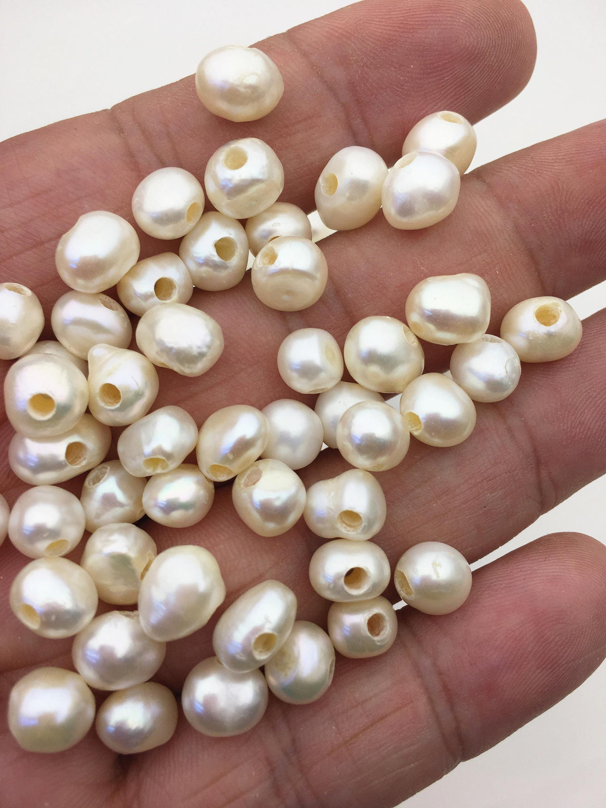 30pcs AA 7-8mm white nugget freshwater pearls, 2.2mm large hole, irregular pearl, Cultured Pearl Beads, Loose Pearls Bulk Supplies, LM7-2A-1