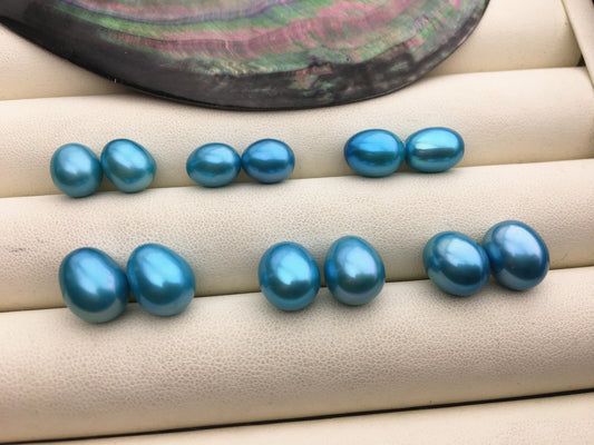 AAA 8mm/10mm Blue rice freshwater loose pearls pair, for make dangle pearl earrings, brown rice pearls, custom drill hole, LR9-3A-4-18