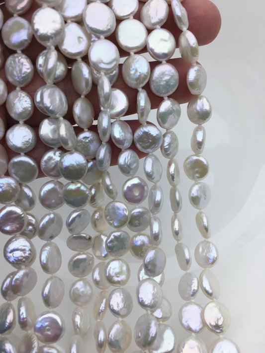 17'' AAA White Coin Pearl Necklace - 10-11mm-petite Pearl Necklace - Pearl Jewelry,NPN1-047