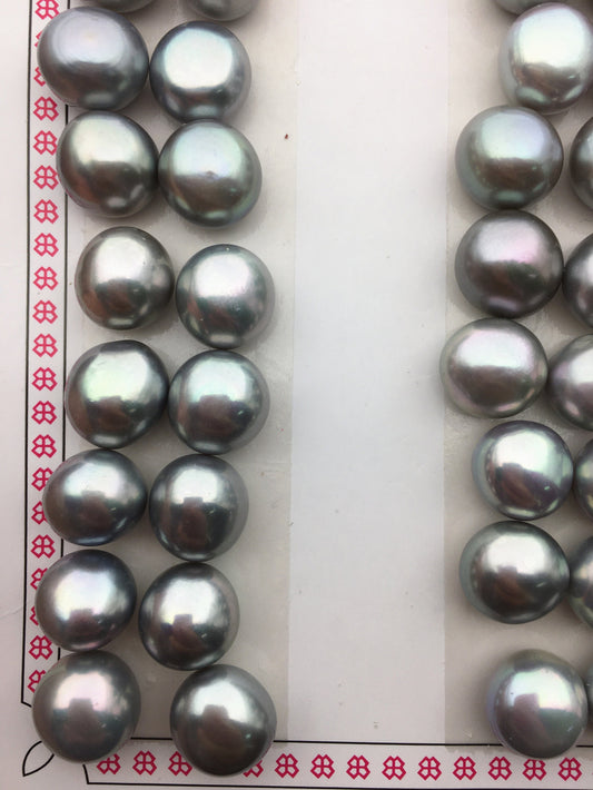 2 pairs AAA 10.5-11mm Gray baroque button freshwater pearls, near round button pearl pairs, pearl earring, pearl stud, BTN10-T10