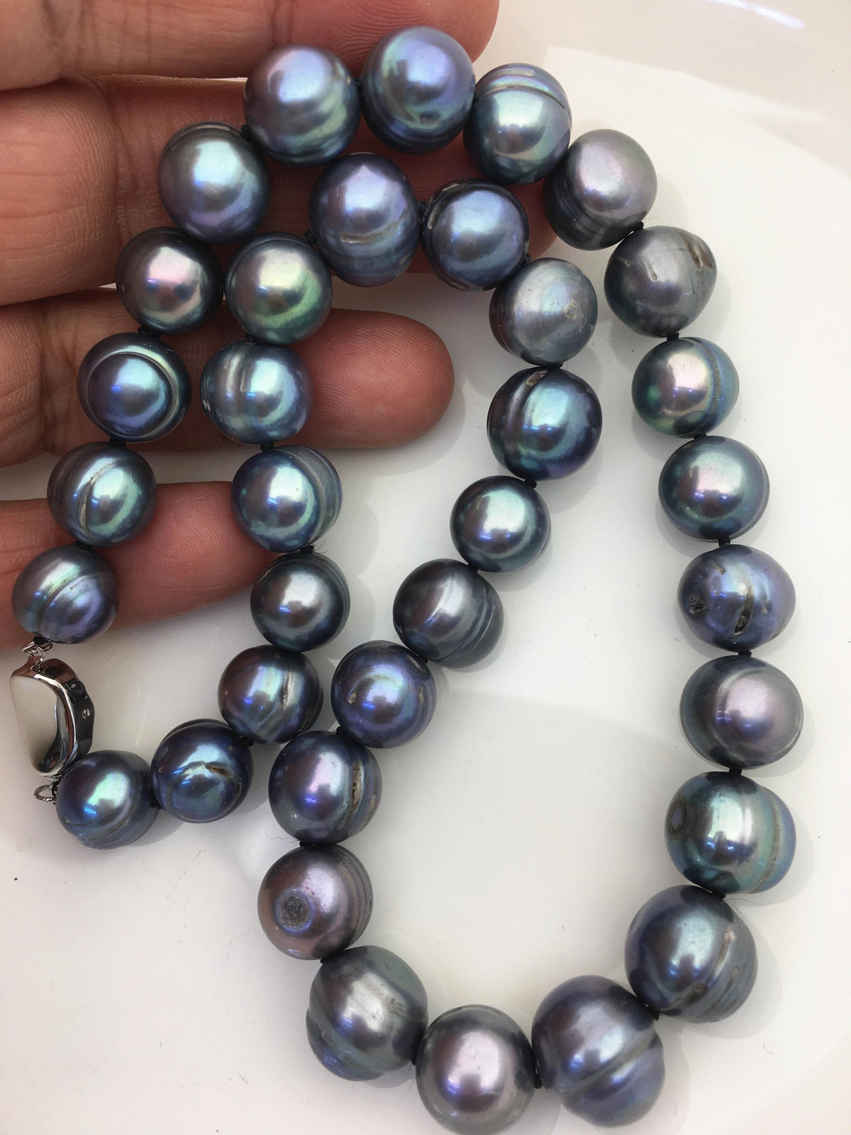 18 inches 11.5-12.5mm big AA Black Deep Blue potato freshwater Pearl necklace, genuine freshwater Pearl necklace, NPN1-122-3