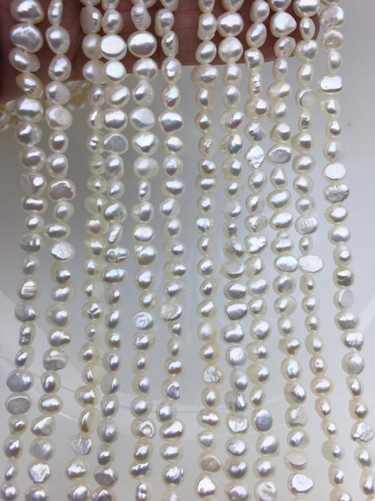 2 strands AA+ 5-5.5mm white nugget freshwater pearls,irregular nugget freshwater pearl strand,LM5-2A-3