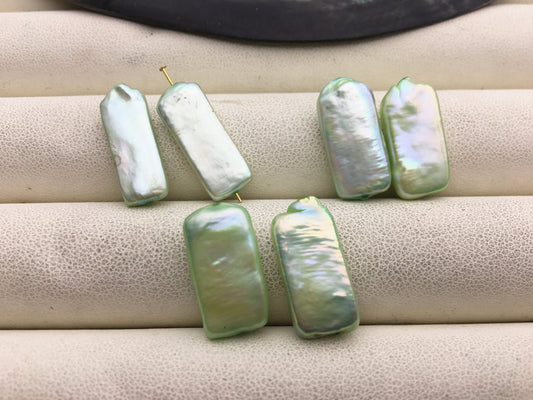 2pairs AA+ 8-10mm Green rectangle Shape Freshwater Pearl Green loose Beads Piar,wholesale,ZS-103-37-58
