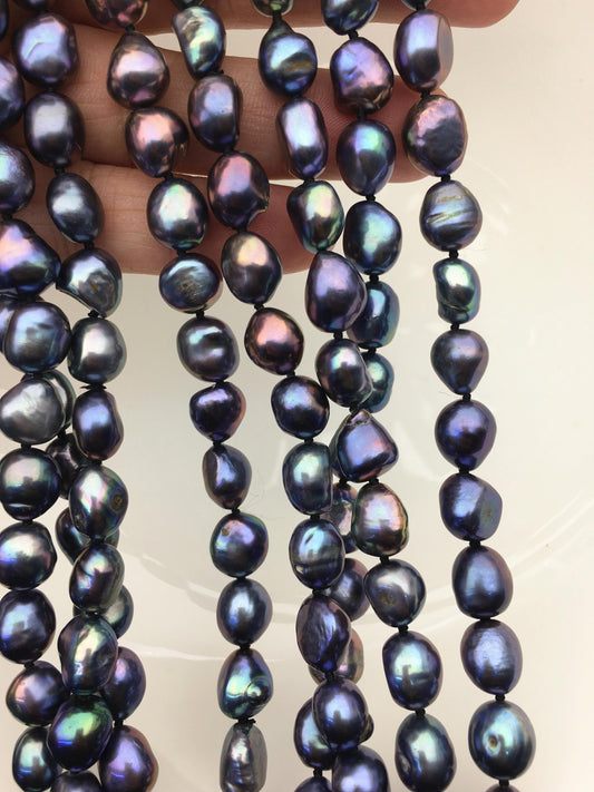 32'' AA+ 10mm deep blue balck nugget freshwater Pearl necklace,NPN1-020