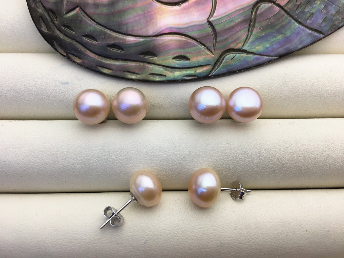1 pair AAA 10-11mm light purple button round Pearl Stud Earrings, freshwater pearl earrings, classic pearl studs, SE1-T43
