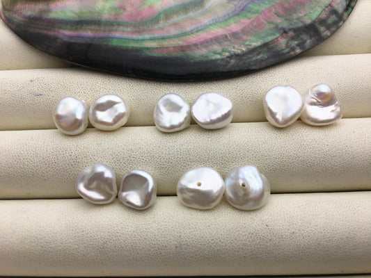 White Keshi Freshwater Pearl Pair — 10–11 mm