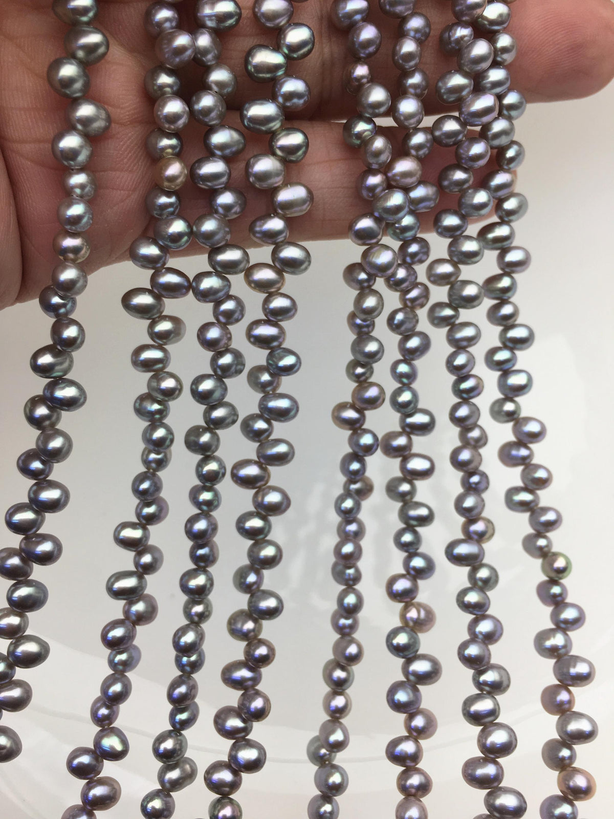 AAA 4-4.5mm gray rice freshwater pearls, Cultured white rice freshwater pearls beads strand, LR4-3A-47