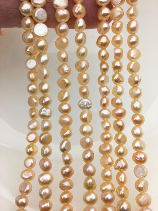 AA+ 6-6.5mm peach nugget freshwater pearls, irregular nugget freshwater pearl strand, cheap price, pearl factory china, LM6-T4