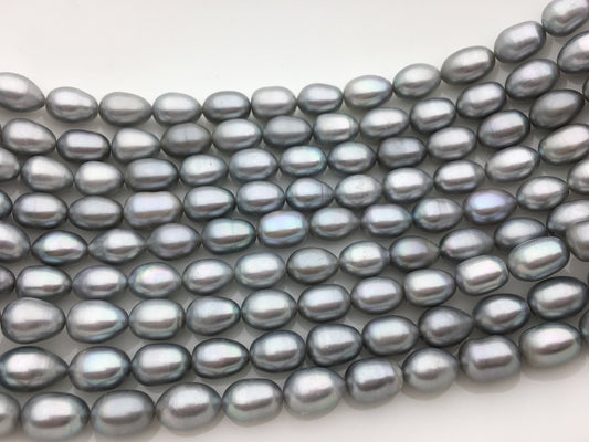 AA+ 8.4-9.3x11-13mm Gray long rice Freshwater pearl, for leather pearl necklace, Cultured pearl, white oval pearl necklace, LR9-T9