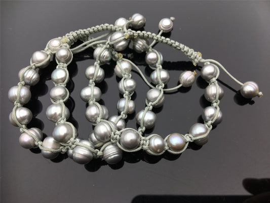 11mm big Gray pearl thread bracelet, adjust length, pearl bracelet, knotted freshwater pearl bracelet, Pearls Bracelet, B8-012