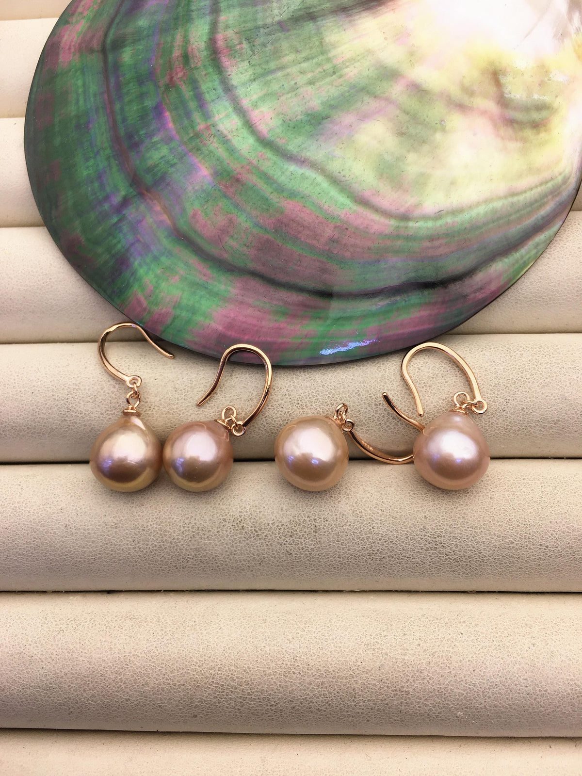 AAA 11-12mm purple teardrop edison freshwater pearl dangle earrings, sterling silver rose plated dangle earrings, SE3-T9-19