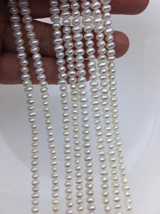 AAA 4.5-5mm tiny white button round pearls, full strand, Rondelle pearl Beads, white freshwater pearl, loose strands, SM4-3A-42