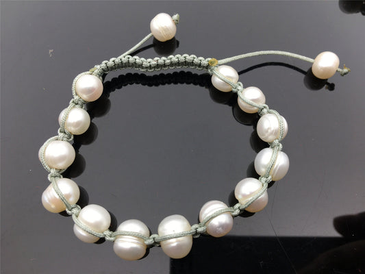 11mm Big White pearl thread bracelet, adjust length, pearl bracelet, knotted freshwater pearl bracelet, Pearls Bracelet, B8-008