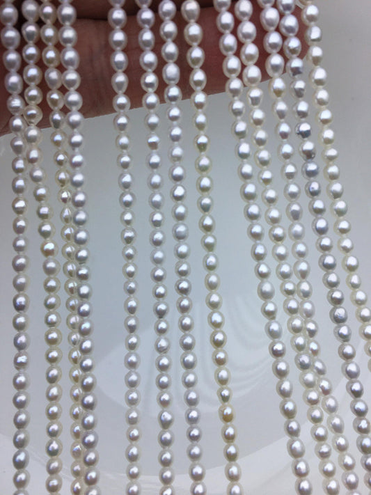 AAA 3-3.5x3.5-4mm white oval pearls, full strand, oval loose pearl beads, diy pearl, genuine pearl, Cultured pearl, diy pearl beads, LR3-3A-31