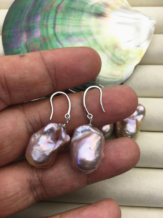 1 pair AAA 13-16mm purple flame ball pearl dangle earrings,SE3-031-36