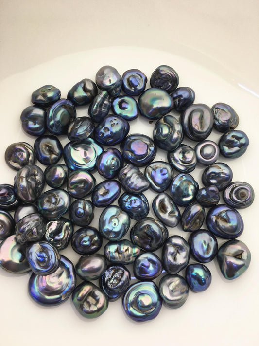 61pcs AA 11-16mm black blue green baroque freshwater pearls, no hole,ZS-T35