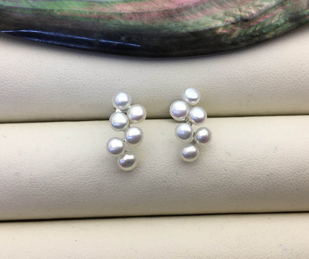 High Luster!AAA white button round pearl stud earring wedding, Sterling Silver rice pearl dangle earrings, bridal earrings pearl, SE3-008-1