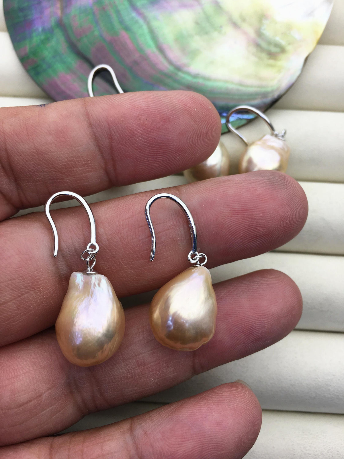 AAA 13-14mm natural rainbow drop edison freshwater pearl dangle earrings,sterling silver dangle earrings,SE3-T9-53