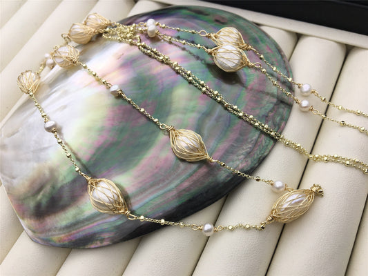 42'' white freshwater pearl gold chain necklace,NC1-039
