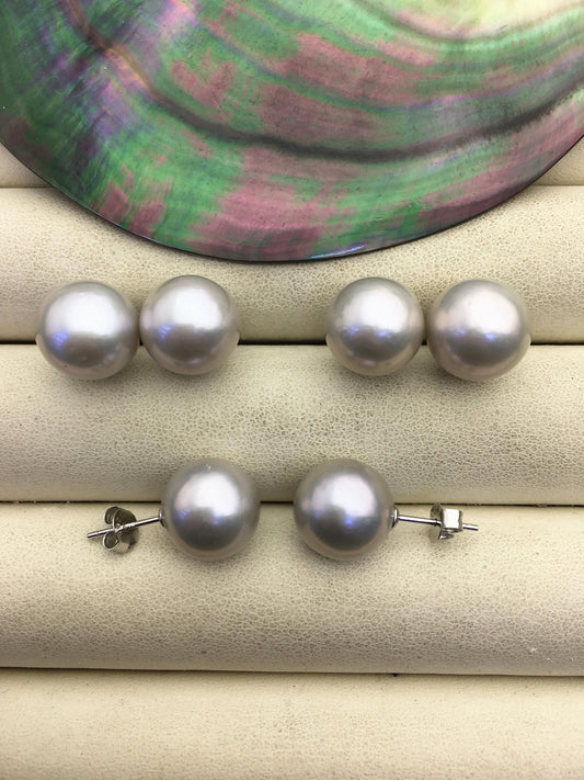 1 pair AAA 11-12mm gray round edison pearl stud earrings,S925 Sterling Silver stud earrings,SE3-T9-63