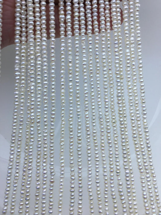 AA+ 2.5-3mm tiny white button pearls,full strand,Rondelle pearl Beads,white freshwater pearl,loose strands,SM2-2A-1