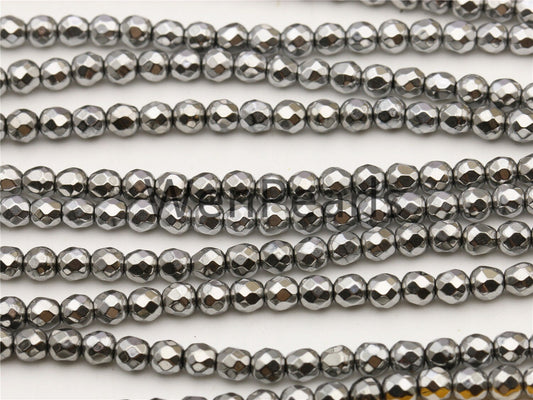 Hematite silver Gray,4mm Faceted Round,AAA, 105pcs,15.5 inches,G50-R4-003