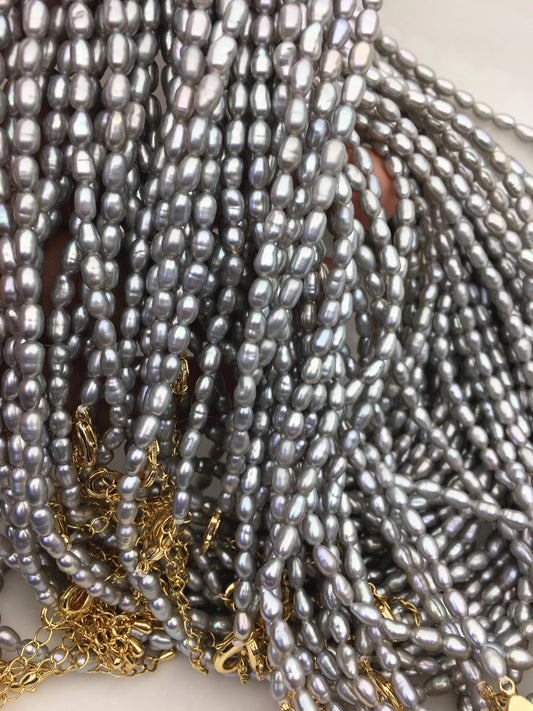 16+2'' AAA 3-4mm tiny gray rice freshwater Pearl necklace, genuine freshwater Pearl necklace, Natural Pearl Necklace, NPN1-T41