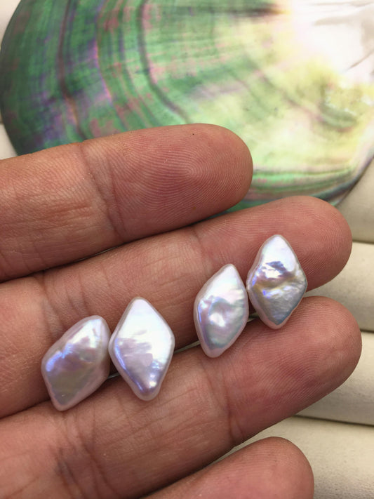 2 pairs AAA 9-10x15-17mm White Diamond Shape Freshwater Pearl White loose Beads Piar,wholesale,ZS-103-37-55