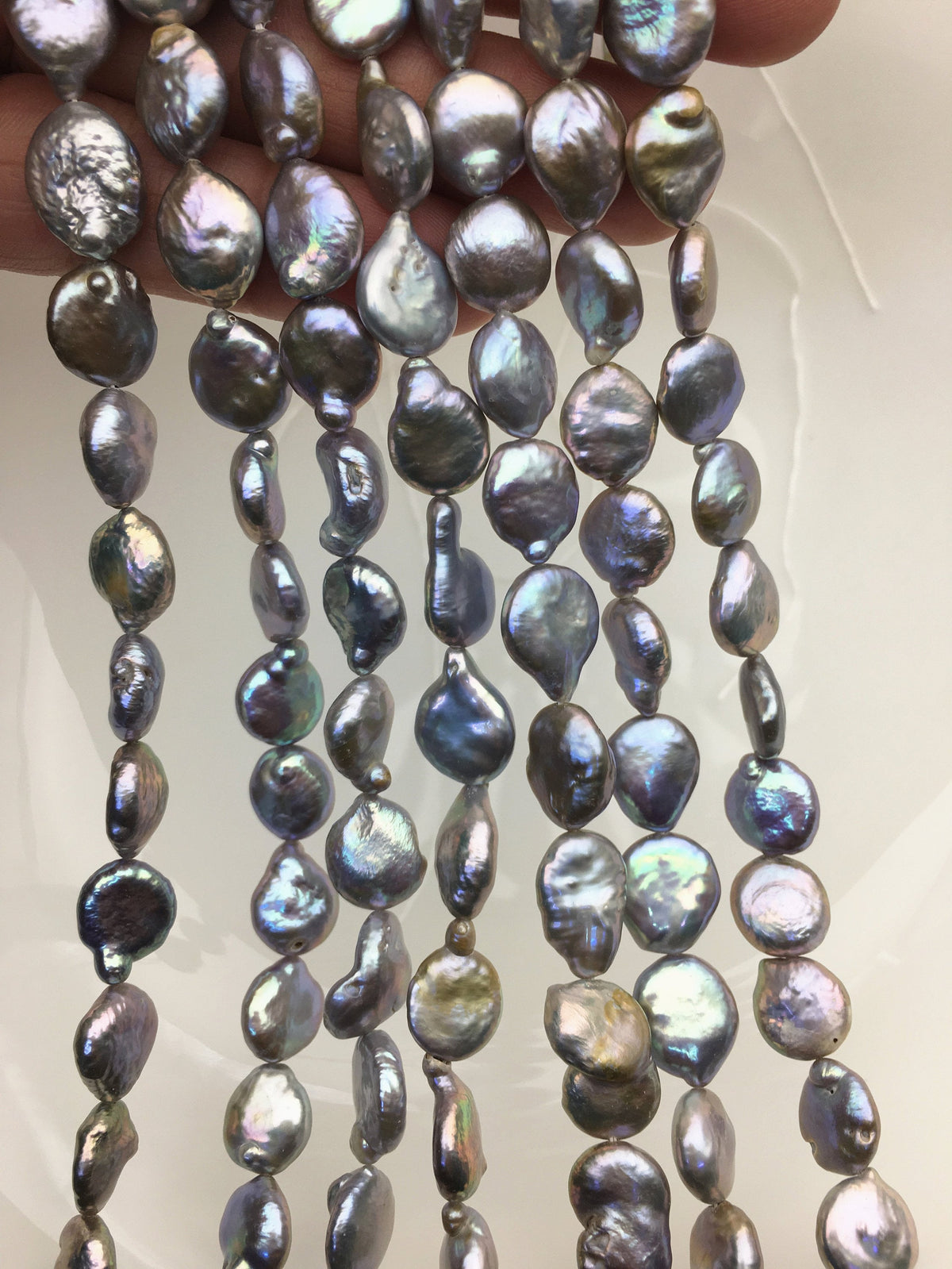 AA 10-11mm gray ranbow color drop coin freshwater pearls,flat pearl beads,COIN10-T3