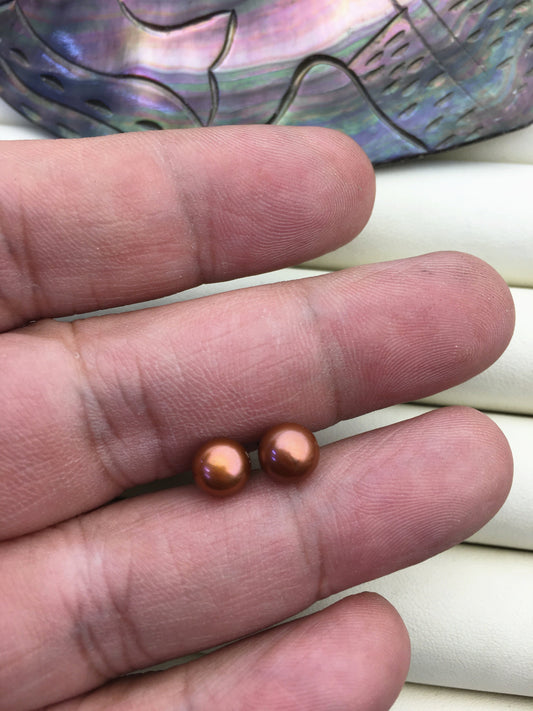 AAA 6-7mm Brown Pearl pearl earrings,Sterling Silver,girls pearl earrings,SE1-024