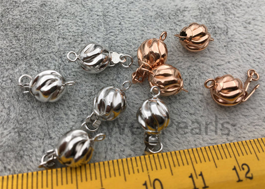 8mm Yellow Gold Rose Gold Color Sterling Silver Corrugated Bead Safety Clasp,8mm size,WHOLESALE,ASL-CL-007