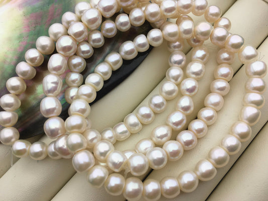 1pc AAA 7'' 6.4-7mm white Rice button round Freshwater pearl Elastic string Bracelet,B8-T11