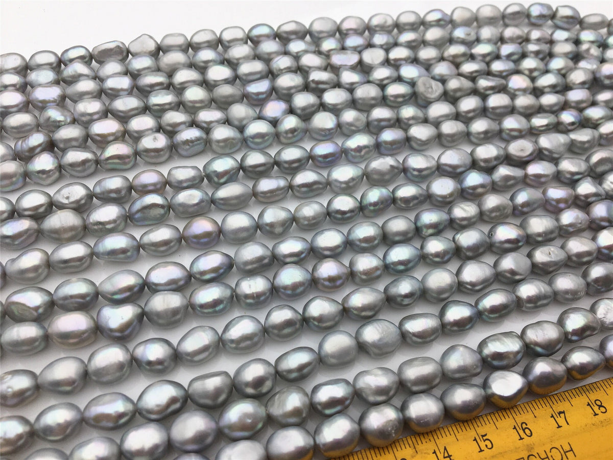 AAA 8.3-9.2mm gray nugget freshwater pearls, Irregular Beads for Pearl Necklace bracelet, gray baroque pearl strand, LM9-3A-31