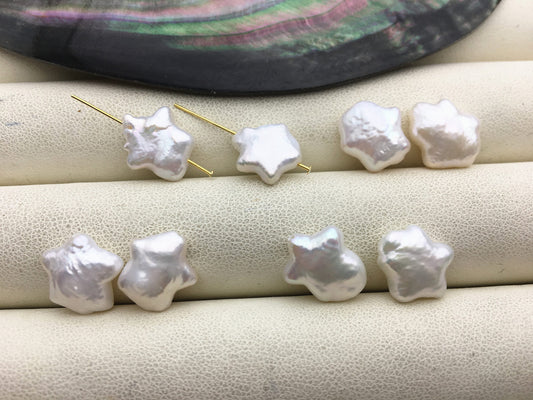 10 pairs AA 9-12mm White Five pointed star Shape Freshwater Pearl White loose Beads Piar,wholesale,ZS-103-37-11