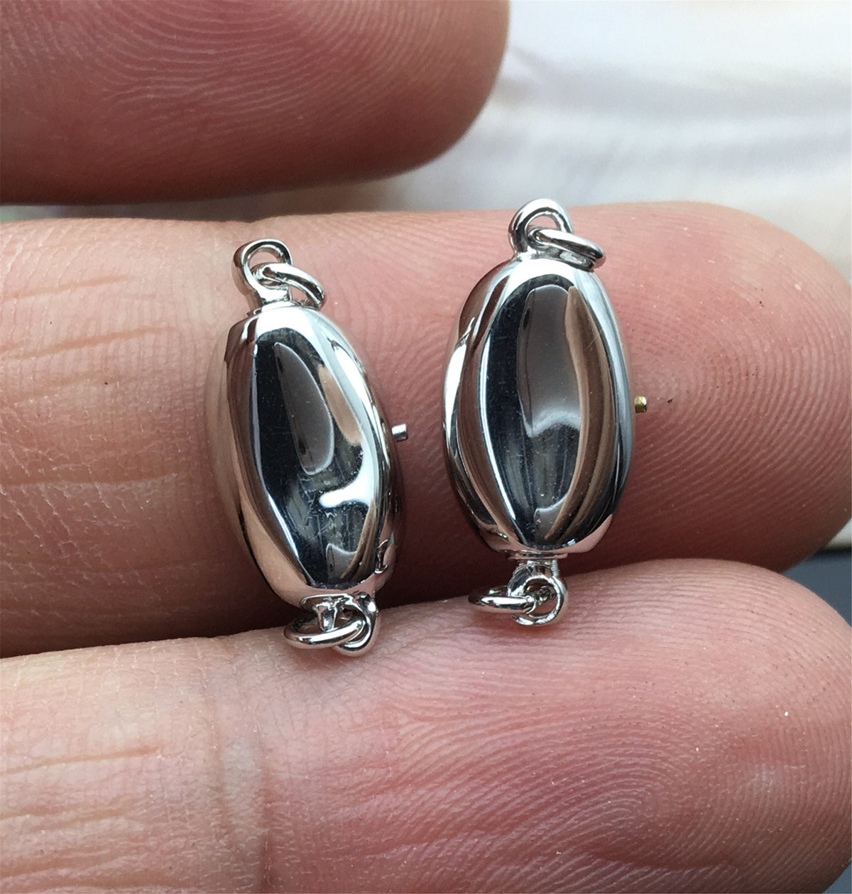 High Quality 925 Sterling Silver white gold Bean Shaped Clasp, Easy Push Clasp for pearl bracelet necklace, DIY clasp, ASL-CL-015