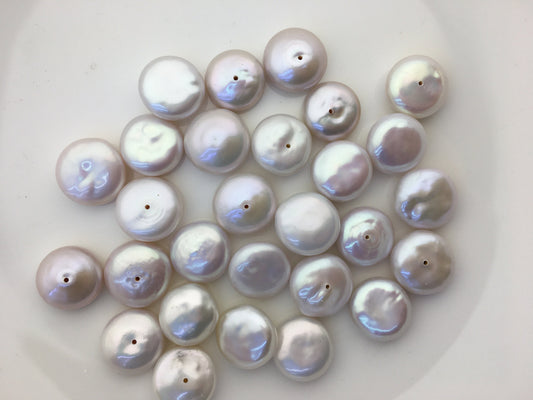 11pcs AA+ 14-15mm White Coin freshwater pearls,0.9mm bottom half hole,diy bead,COIN12-T15