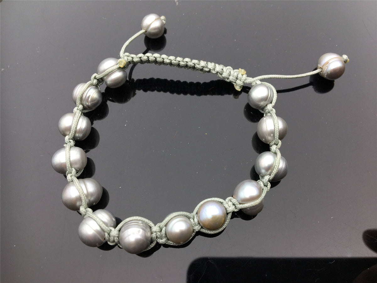 11mm big Gray pearl thread bracelet, adjust length, pearl bracelet, knotted freshwater pearl bracelet, Pearls Bracelet, B8-012