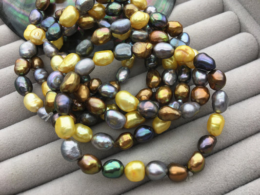 2pcs 7'' 6-7mm misc color nugget Freshwater pearl Elastic string Bracelet,baroque pearl bracelet,B8-042