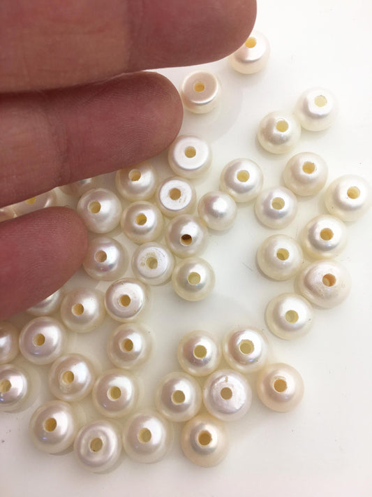 20pcs AAA 8-9mm white button round freshwater pearls,2.2mm large hole,Rondelle white pearl Beads,SM8-T1