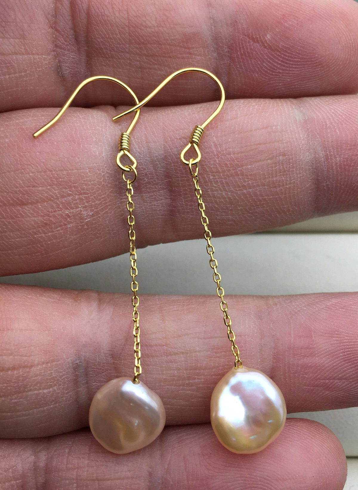 AAA 8-9mm Pink Purple Keshi pearl Tassels dangle earrings, 925 Sterling Silver Gold Plated pearl earrings, pearl for women, SE3-131-59